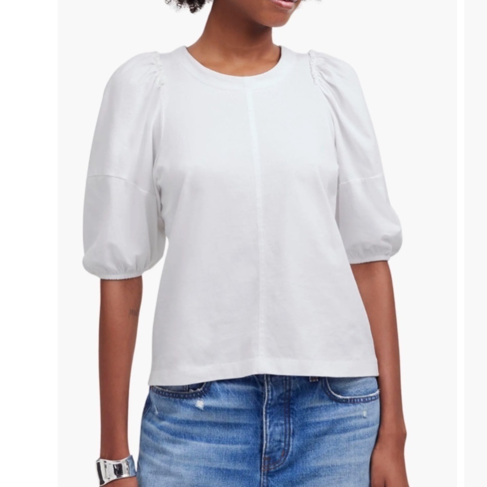 Madewell White Cotton Eyelet Puff Sleeve T-Shirt NWT
